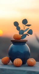 Sunset Still Life Oranges  Eucalyptus.