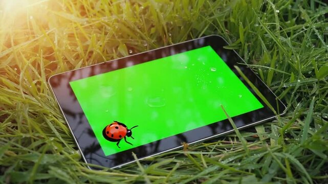 ladybug on a green screen tablet. 