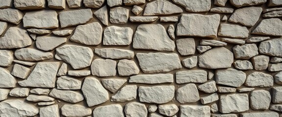 Fototapeta premium Rough-hewn stone wall texture, varied sizes and shapes, element, texture