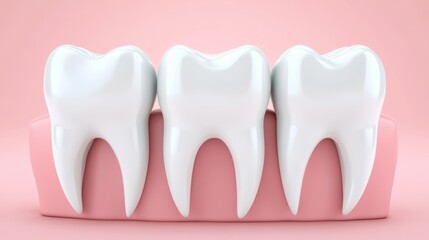Clean White Teeth in Healthy Gums Dental Care Concept Aesthetic Dentistry on Pink Background Studio Shot