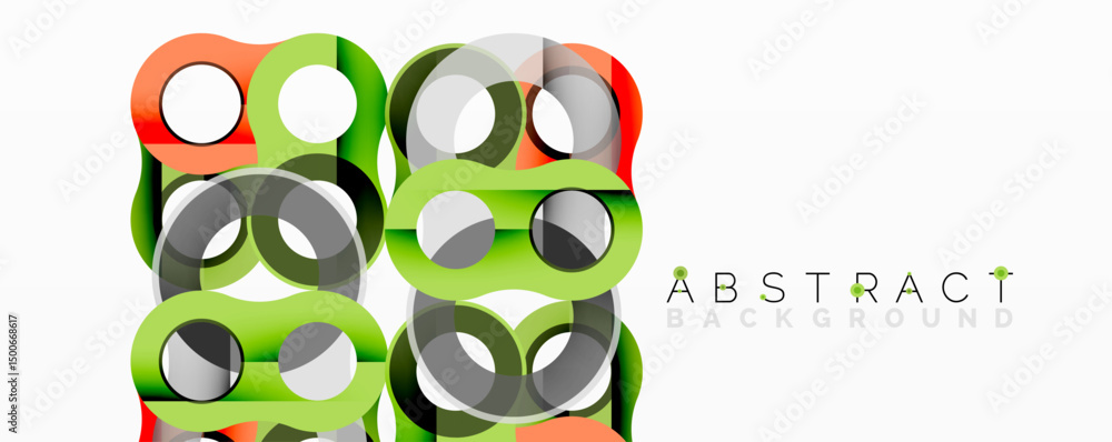 Poster Colorful overlapping circles create modern abstract pattern. Bright hues, geometric shapes, clean design for backgrounds.