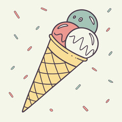 ice cream cone  , light white background, flat modern style