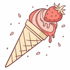 ice cream cone  , light white background, flat modern style