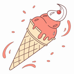 ice cream cone  , light white background, flat modern style