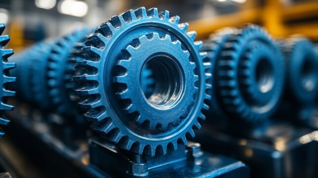 Blue gears Precise cogs align in a mechanical array, highlighting detailed engineering and design