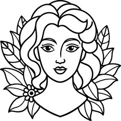 line art woman with flowers. Minimal artistic female portrait. Modern minimal black and white botanical illustration.