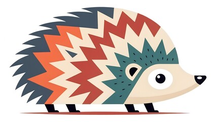 This is a charming, stylized illustration of a hedgehog in profile, facing to the right. The hedgehog's body and quills are adorned
