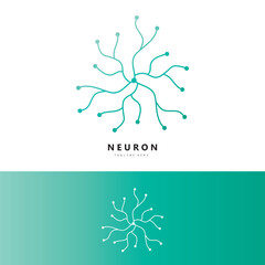 Neuron logo or brain nerve cell logo design, template icon, molecule, atom, brain cell, logo illustration template with vector concept