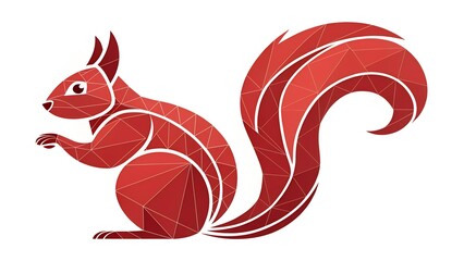 This image showcases a stylized, geometric illustration of a squirrel in profile, facing left. The squirrel is rendered in vibrant shades of red, constructed from numerous polygonal, faceted shapes, r