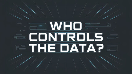 Futuristic Typographic Art “WHO CONTROLS THE DATA?” in Glowing Monospace Font with Digital Grid Background