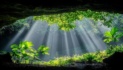 Sunlight streams into a cave