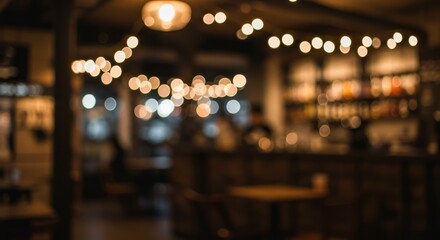 Blurred Warm Cafe Interior With Lights Forming Bokeh Photo