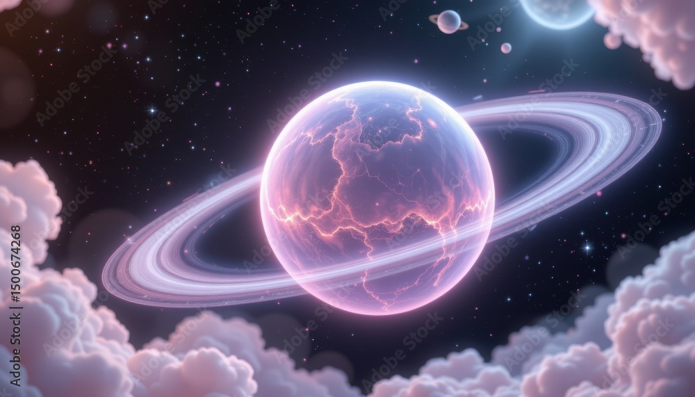 Aufkleber ethereal planetarium view with glowing rings and colorful clouds in cosmic space ideal for science f
