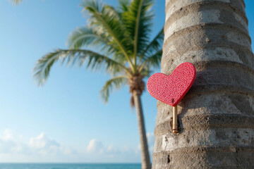 red heart on a stick sticking out of a palm tree