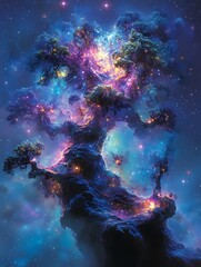 Fototapeta premium Cosmic tree of light in a nebula