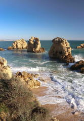 Large rocks in the ocean in Portugal