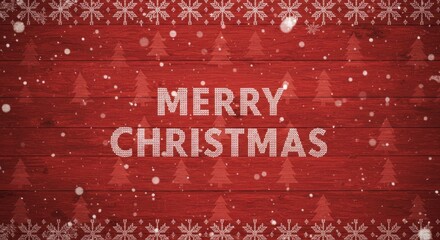 Christmas Background Illustration Of Red Wooden Texture With Snowflakes And Message
