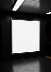 Blank White Billboard Display Inside Dark Black Space Interior Frame Photo