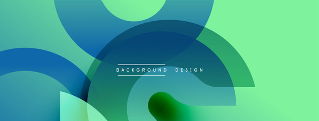 Abstract design features overlapping shapes, vibrant teal, green hues. Modern aesthetic, clean lines, minimalist composition. Background elements create dynamic visual impact.
