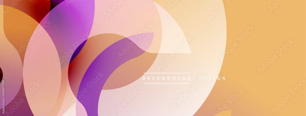 Poster abstract shapes overlap, creating soft gradients. warm tones dominate design, with purple accents. m
