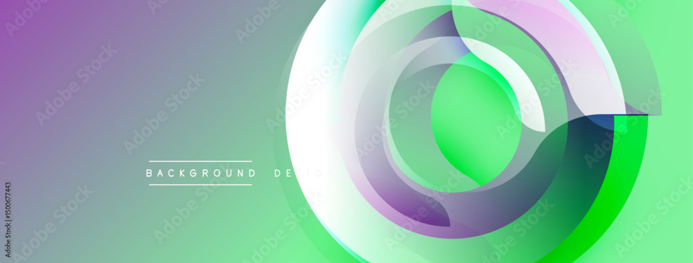Aufkleber Abstract design features layered circles. Gradient transitions blend purple, green hues. Minimal text reads background design. Modern, vibrant aesthetic.