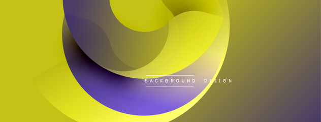 Abstract yellow purple design. Smooth shapes overlap creating dynamic visual effect. Modern background for presentations, websites.