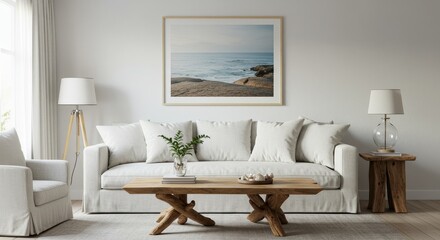 Cozy Living Room Interior Photo Featuring Sofa and Wooden Table Design