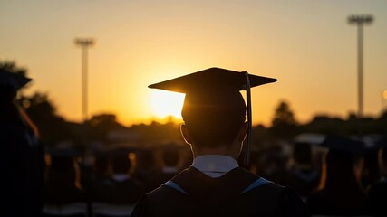 Silhouette of a man in a graduation cap and gown, an icon of academic success and educational achievement