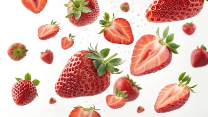 Falling Strawberries Juicy Red Berries in Motion, Strawberry Photography Strawberry, Fruit Photography