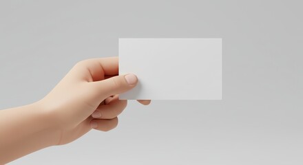 3D Hand Holding Blank White Business Card for Mockup on Light Grey Background