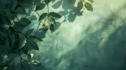 Nature-Inspired Green Background with Leaf Shadow Overlay – Organic and Minimal Backdrop for Eco Branding and Design