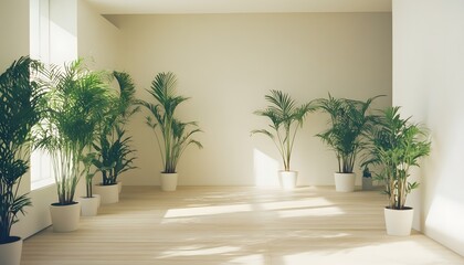 Interior scene with various potted plants.