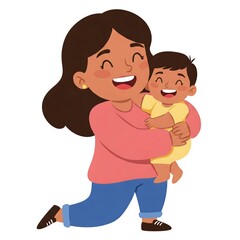 Fototapeta premium A smiling mother hugs her happy baby, both expressing joy and warmth in a loving, playful moment.