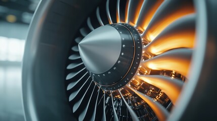 Detailed Close-Up View of Jet Engine Internal Components with Intricate Design Features
