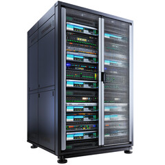A server rack filled with networking equipment and various devices in a data center environment setup