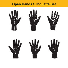 Six open hands silhouette set vector illustration