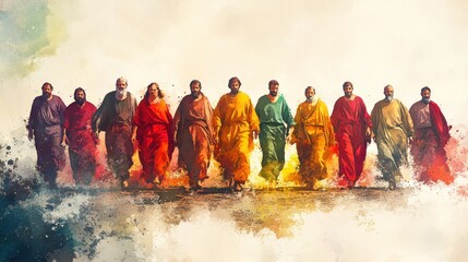 Naklejka premium Watercolor illustration of the twelve chosen disciples in biblical Christian religious art