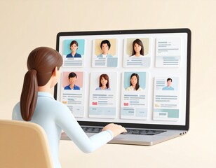 Human resource manager evaluate multiple resumes or CV online, modern recruitment,