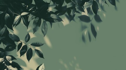 Nature-Inspired Green Background with Leaf Shadow Overlay – Organic and Minimal Backdrop for Eco Branding and Design