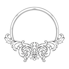 Black and white round frame with floral ornament. Copy space. Vector clip art.	