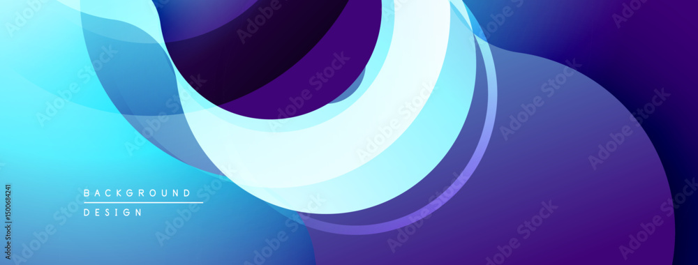 Poster Abstract flowing shapes, vibrant blues, purples create dynamic background. Modern design, smooth gradients, elegant composition.