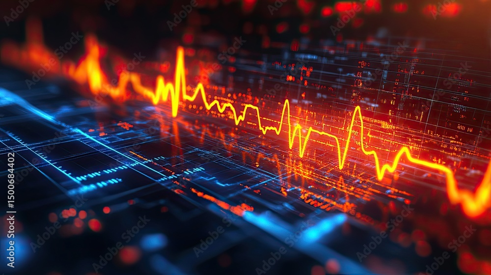 Aufkleber abstract representation of data with glowing lines and grid in blue and orange hues