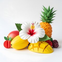 Tropical fruit pineapple mango hibiscus flower summer food fresh vibrant colorful delicious healthy diet