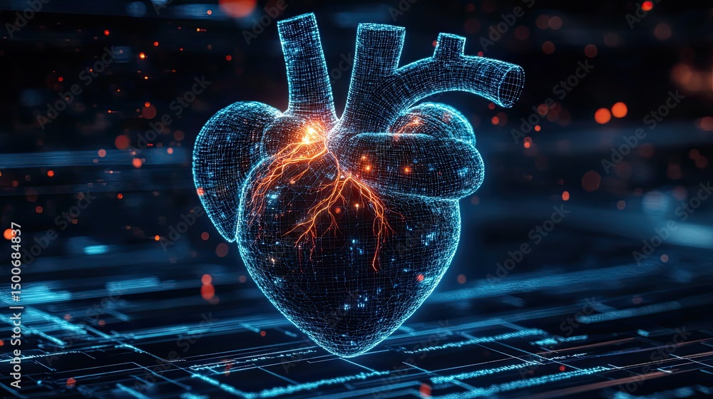 Aufkleber digital heart with electrical activity on a circuit board background design art