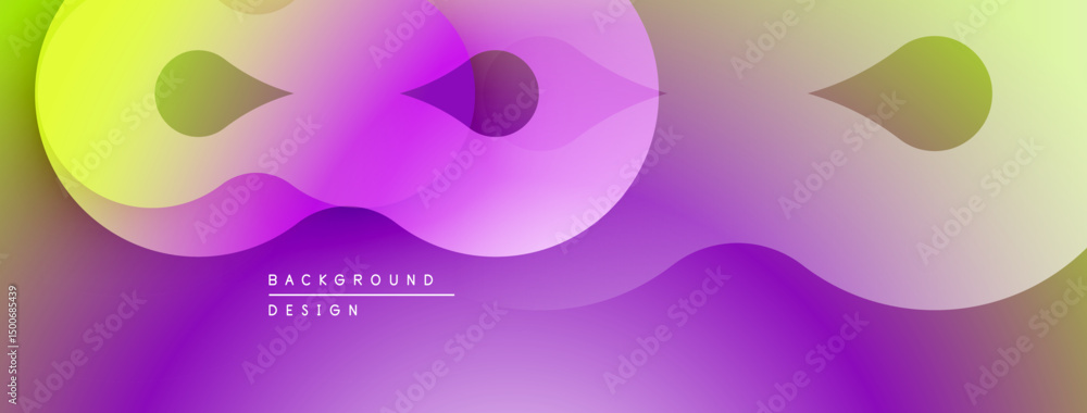 Poster abstract fluid shapes, vibrant purple hues dominate design. smooth gradients create dynamic visual f