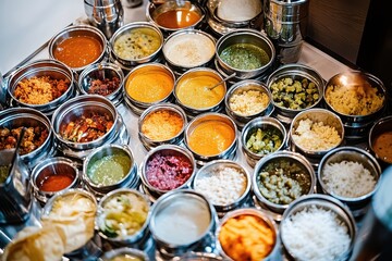 Vibrant Close-up of Variety of Indian Cuisine in Metallic Bowls