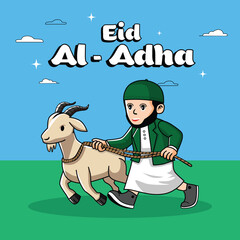 Trendy Muslim Boy With Goat for Islamic Day 