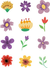 set of flower icons, set of colorful flowers, set of flowers, pink flower isolated, pink flower isolated on white, pink flower on white background, 