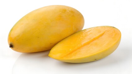 Single Mallika Mango on White Background in Sunlight