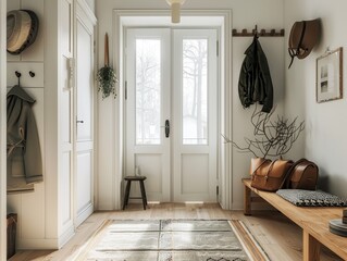 Stylish Entryway With Natural Light and Minimal Decor Showcasing a Cozy and Modern Ambiance During a Quiet Morning